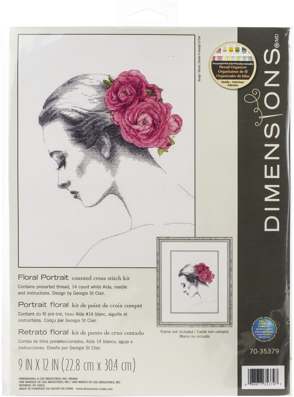 Dimensions Counted Cross Stitch Kit 9"X12"-Floral Portrait (14 Count)